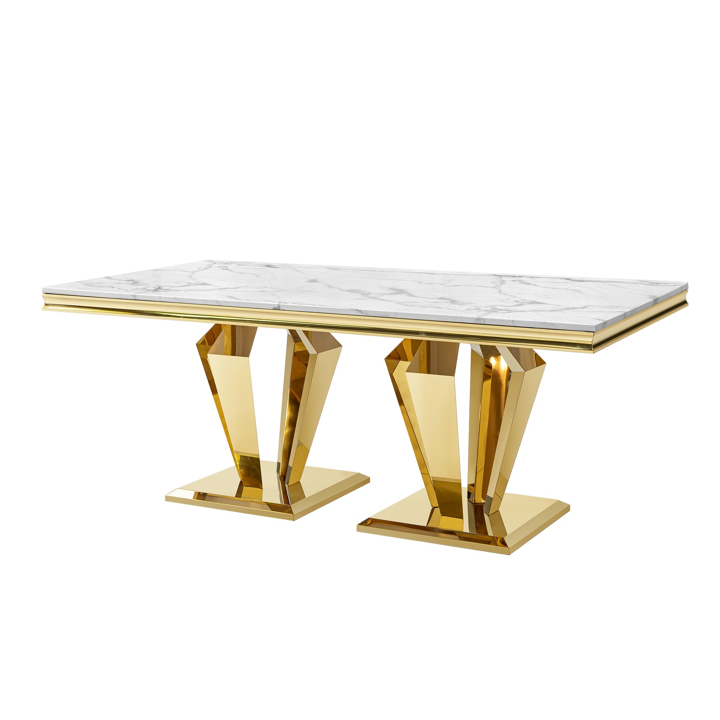 66.9"MDF Marble Top Dining Table , Stainless Steel with Diamond-Shaped Base