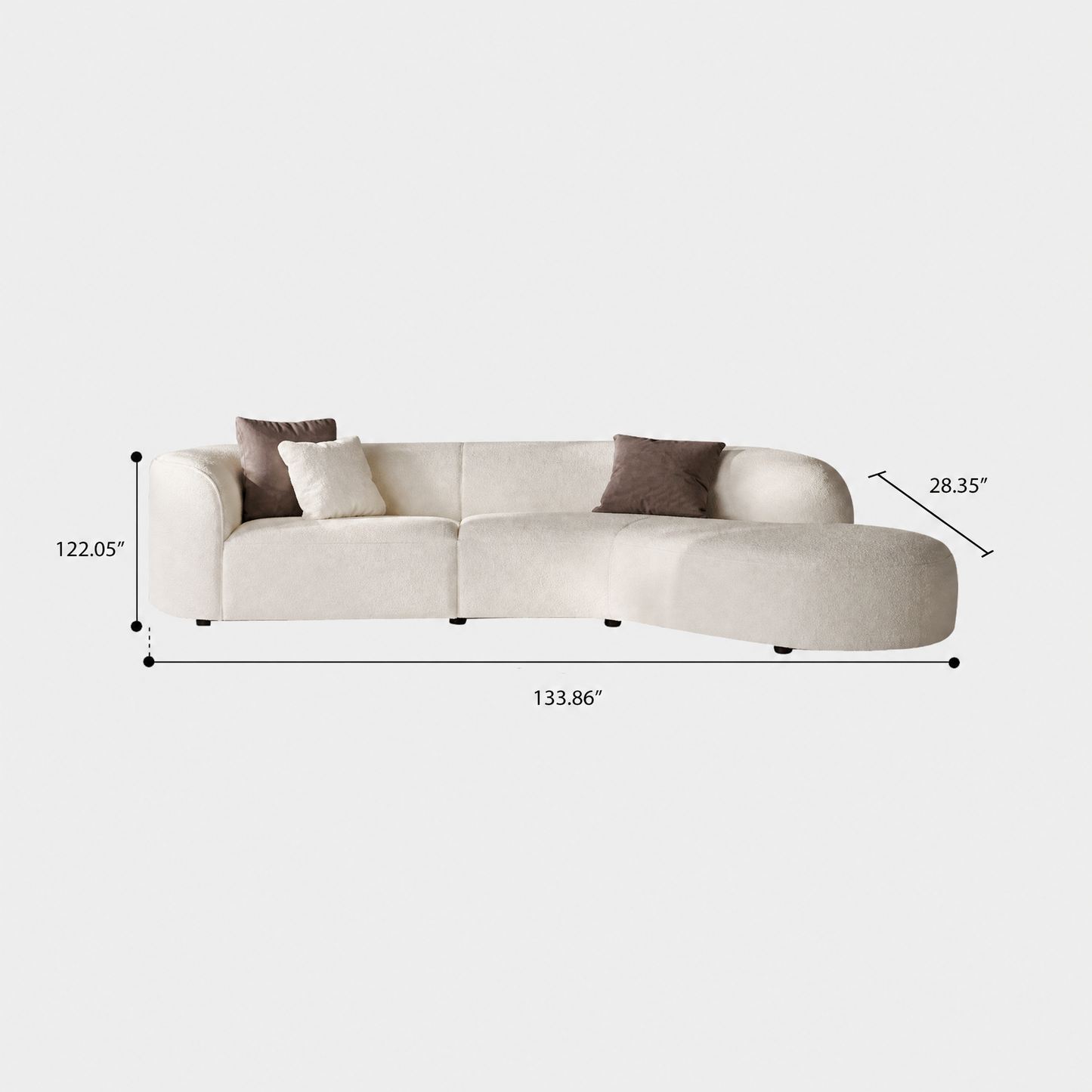 Modern 122" W Left Hand Facing Curved Couch, Minimalist Comfy Boucle Fabric Sofa