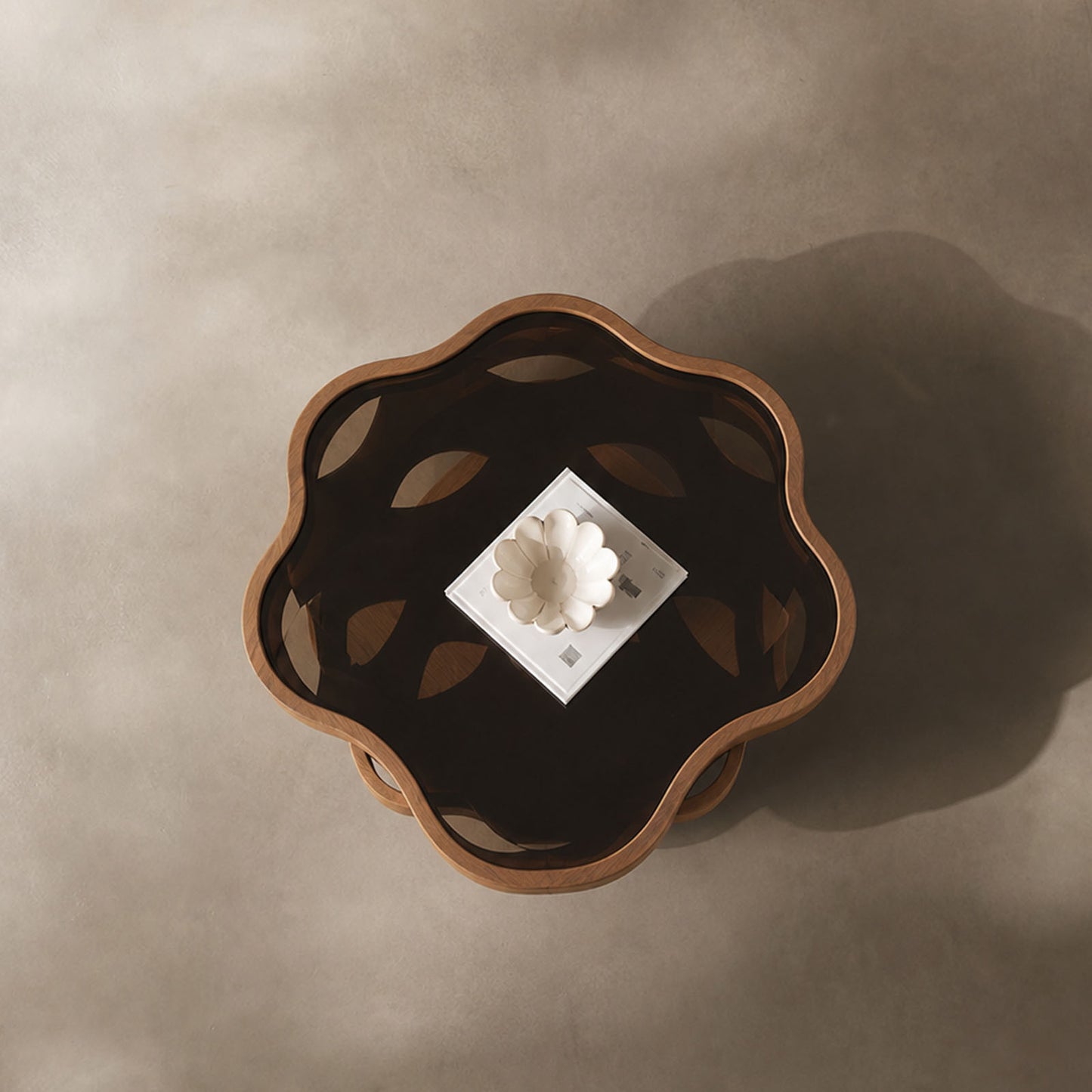 Multi-Layer Wave Hollow Base Irregular Glass Coffee Table