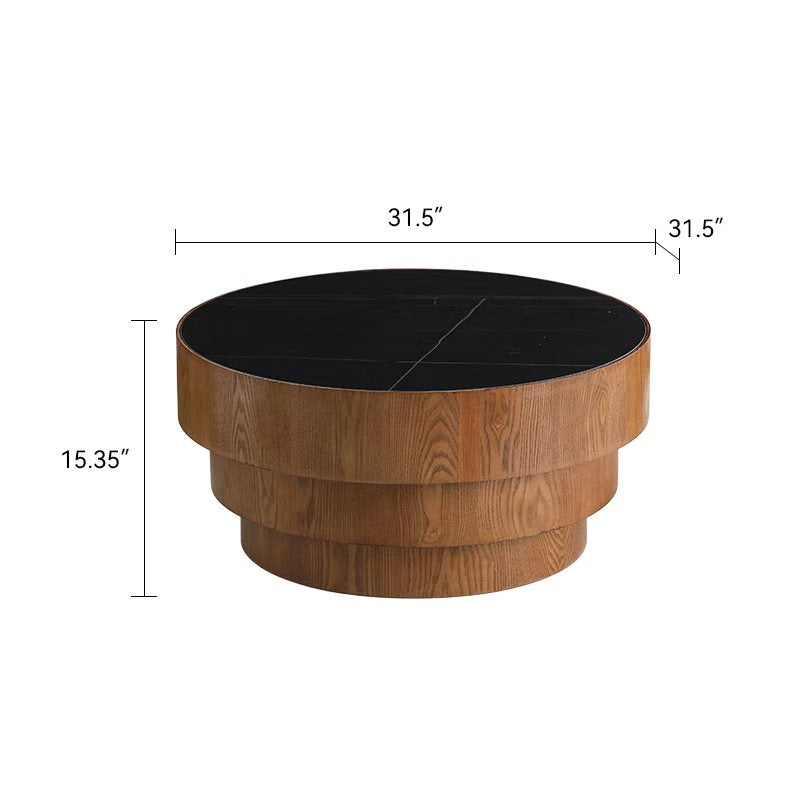 3-Tier Base Black Stone Walnut Trim Italian Minimalist Reception Coffee Table