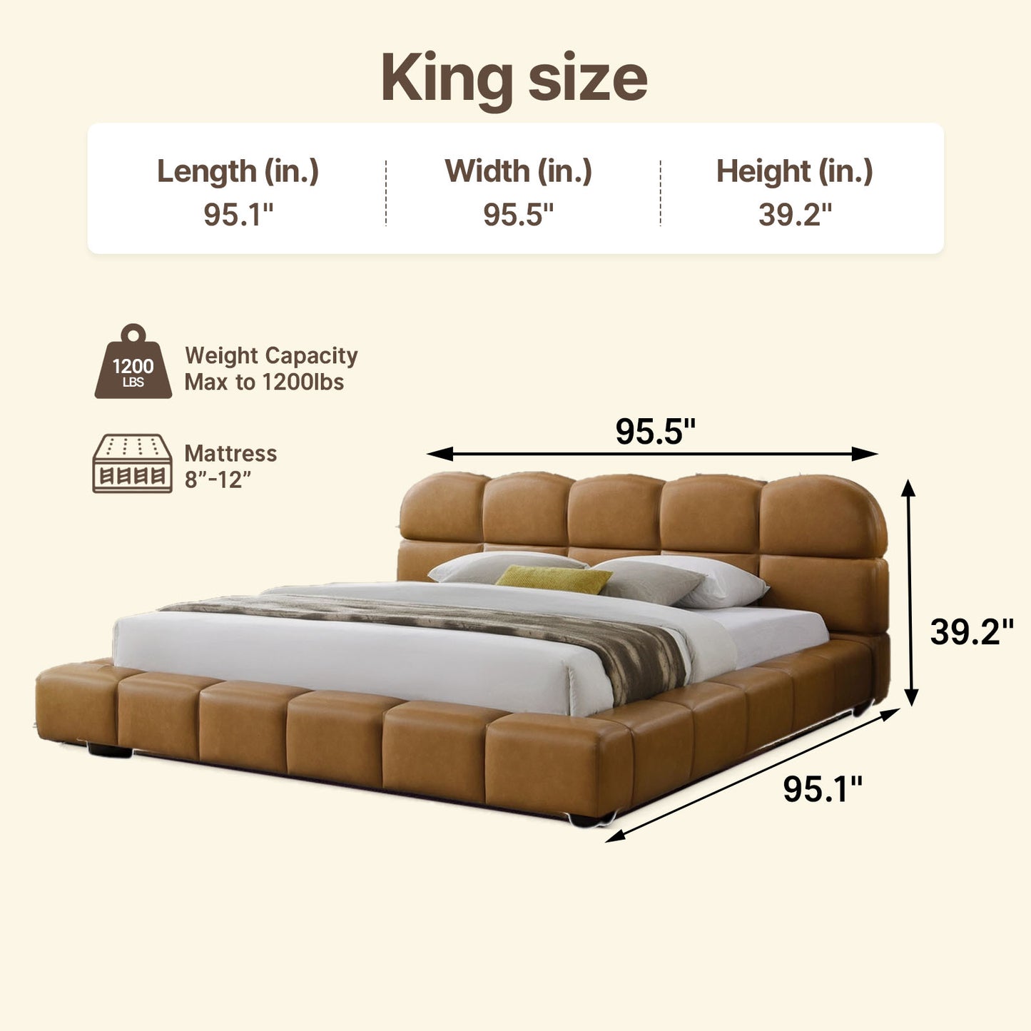 Biscuit-Tufted Caramel Faux Leather High-Weight Bed