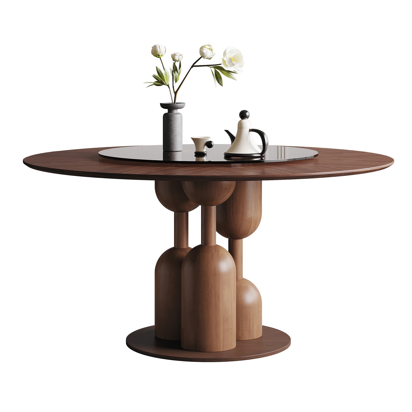 59-inch Natural Oak Wabi-Sabi Round Dining Table with 35-inch Tempered Glass Lazy Susan