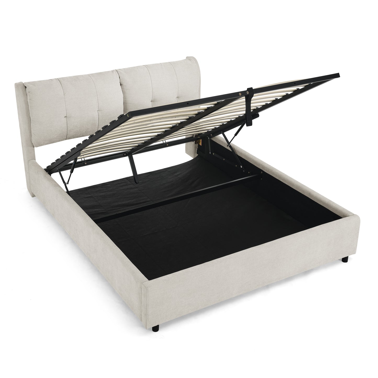 Light Vintage Storage Upholstered Bed with Safe Cushioned Hydraulic Bracket
