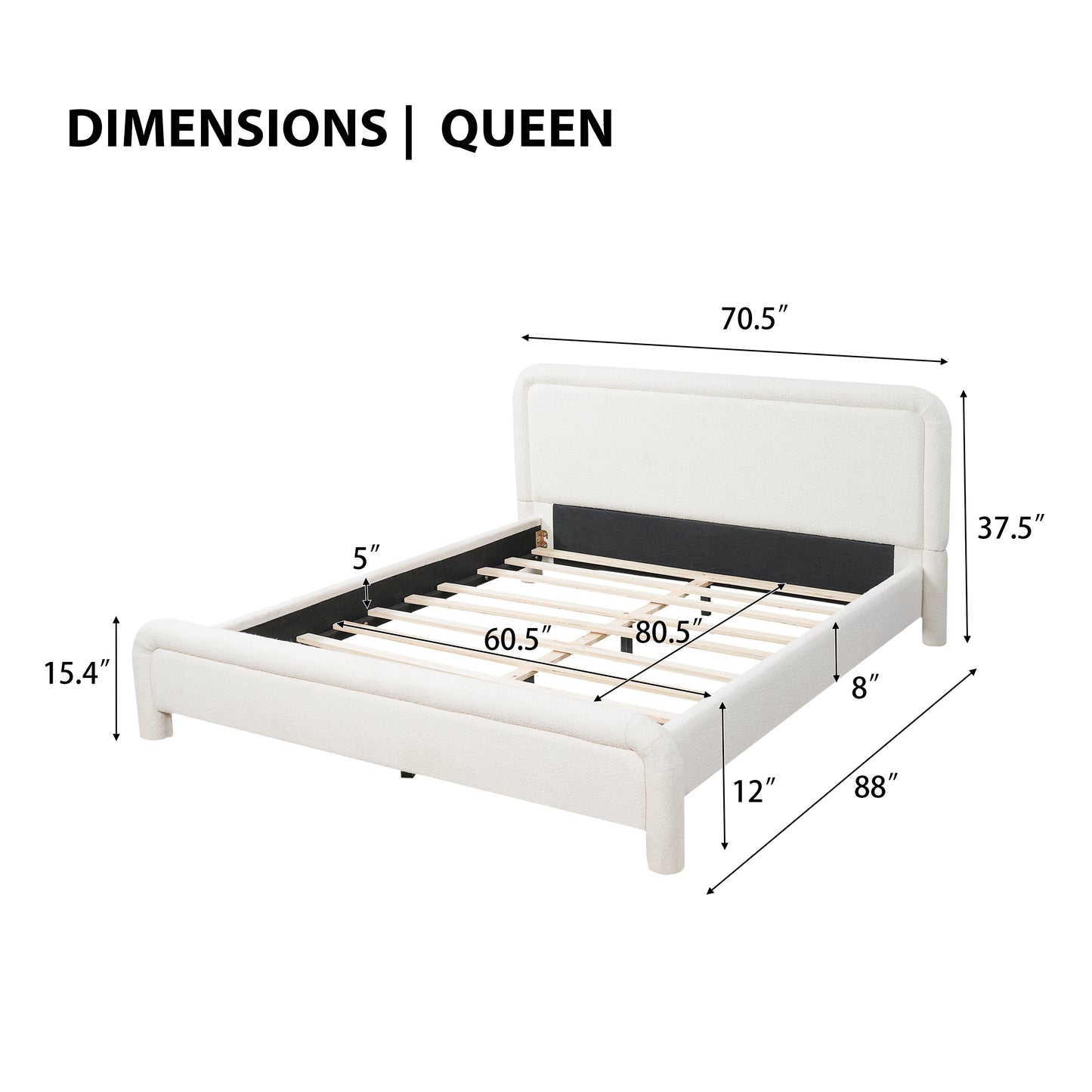 Boucle Rounded Platform Bed High Density Foam Cream White Assembly