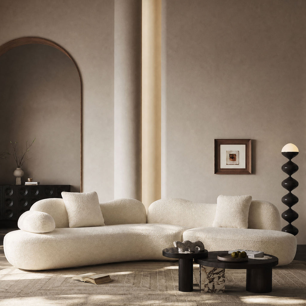 127.95"Modern Curved Modular Sofa | Boucle 5-Seater Crescent Shape with Butterfly Backrest – White Curved Sofa for Living Room & Office, Full Curves Design