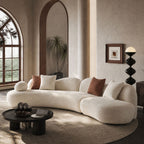 127.95"Modern Curved Modular Sofa | Boucle 5-Seater Crescent Shape with Butterfly Backrest – White Curved Sofa for Living Room & Office, Full Curves Design