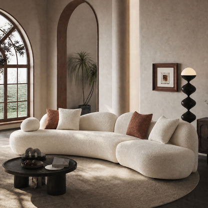 127.95"Modern Curved Modular Sofa | Boucle 5-Seater Crescent Shape with Butterfly Backrest – White Curved Sofa for Living Room & Office, Full Curves Design