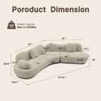 127.95"Modern Curved Modular Sofa | Boucle 5-Seater Crescent Shape with Butterfly Backrest – White Curved Sofa for Living Room & Office, Full Curves Design