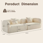 toast sectional sofa, 110.23 inches long, arc armrest anti-collision design, teddy velvet fabric, solid wood frame with high density sponge filling, tool-free assembly, includes 2 throw pillows, 2000 lbs weight capacity.