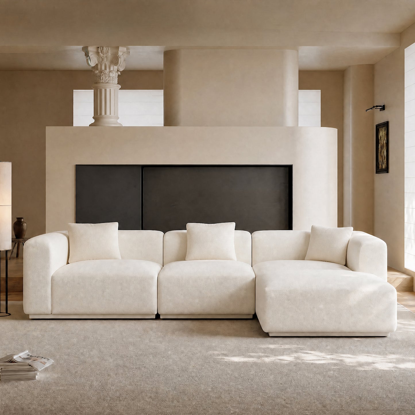 Modern modular combination 125.59-inch sofa - L-shaped reclining sofa, no assembly required, with a load capacity of 2000 pounds