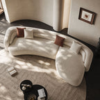 132" Sculptural Irregular Shape Curved Boucle Sectional Sofa | L-Shape Modular Chaise with Light Beige, Minimalist Comfy Couch for Living Room & Apartment