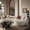 132" Sculptural Irregular Shape Curved Boucle Sectional Sofa | L-Shape Modular Chaise with Light Beige, Minimalist Comfy Couch for Living Room & Apartment