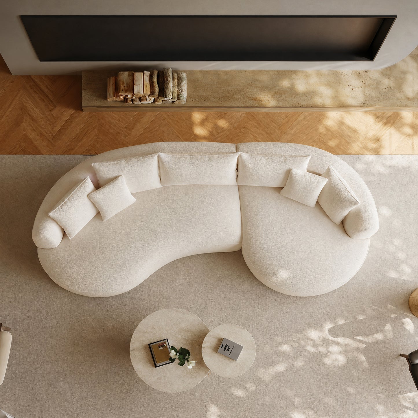 Combi modular sofa – 124.8 inches white curved shape, boucle fabric sofa, weighing 2000 pounds, high resilience and durable sofa, comfortable deep-seated sofa, easy to assemble