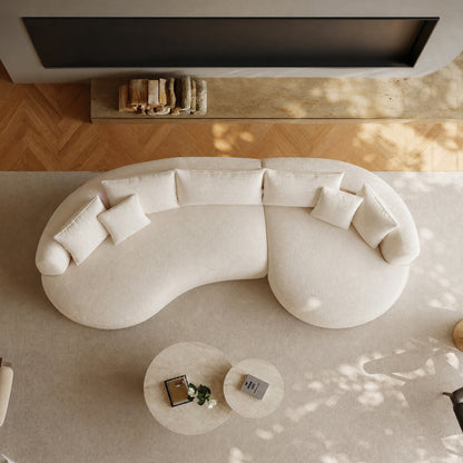 Combi modular sofa – 124.8 inches white curved shape, boucle fabric sofa, weighing 2000 pounds, high resilience and durable sofa, comfortable deep-seated sofa, easy to assemble