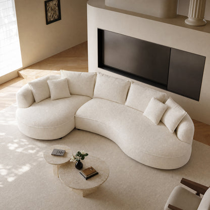 Combi modular sofa – 124.8 inches white curved shape, boucle fabric sofa, weighing 2000 pounds, high resilience and durable sofa, comfortable deep-seated sofa, easy to assemble