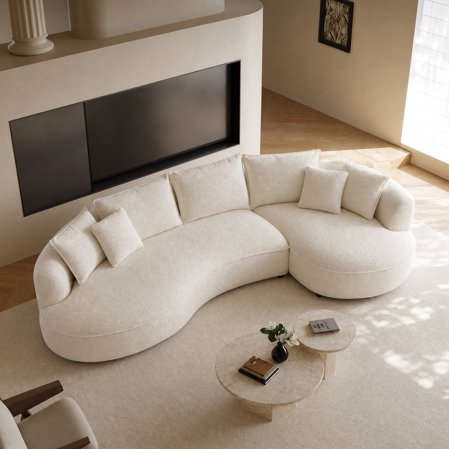 Combi modular sofa – 124.8 inches white curved shape, boucle fabric sofa, weighing 2000 pounds, high resilience and durable sofa, comfortable deep-seated sofa, easy to assemble