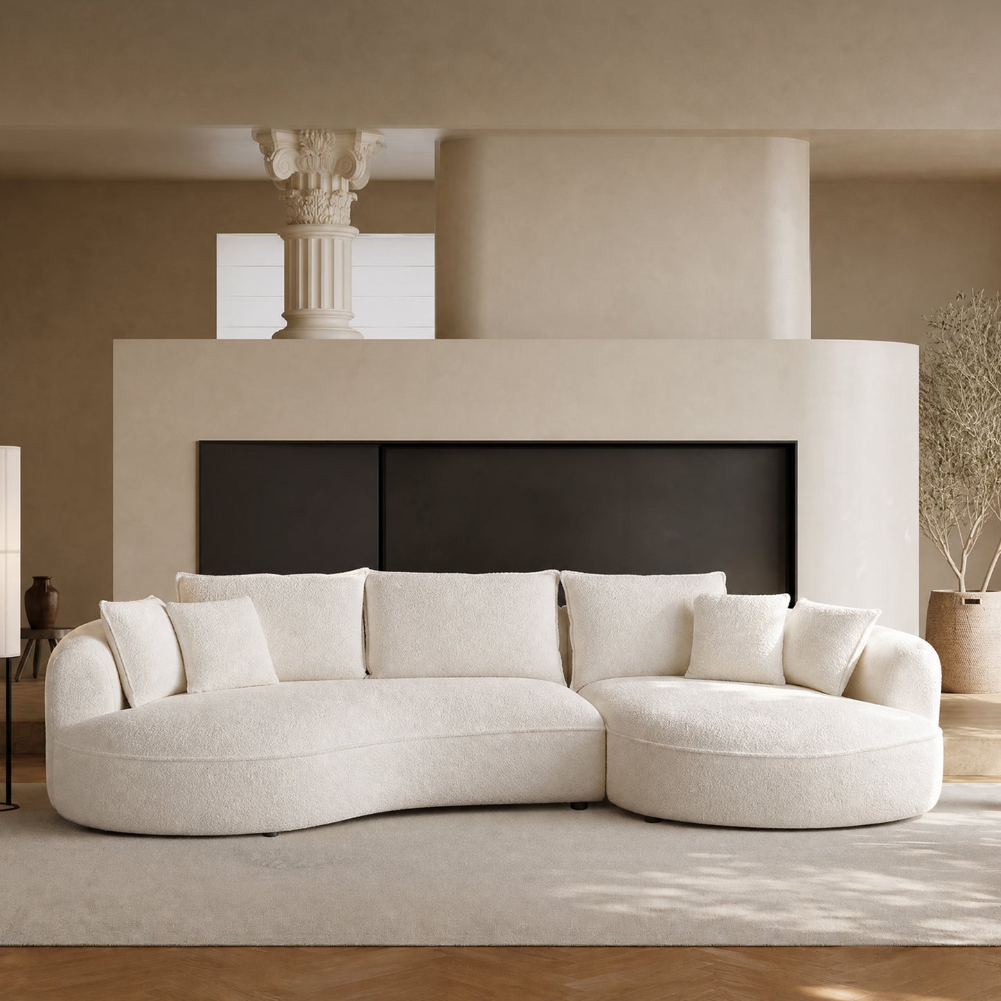 Combi modular sofa – 124.8 inches white curved shape, boucle fabric sofa, weighing 2000 pounds, high resilience and durable sofa, comfortable deep-seated sofa, easy to assemble