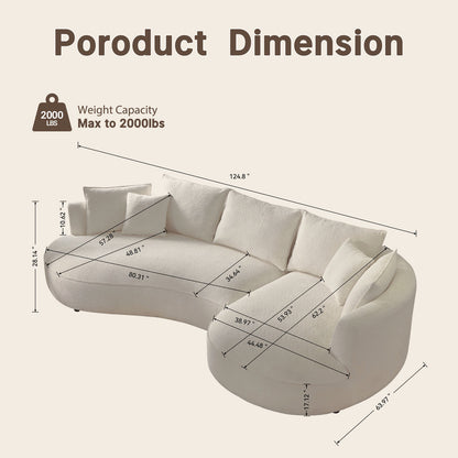 Combi modular sofa – 124.8 inches white curved shape, boucle fabric sofa, weighing 2000 pounds, high resilience and durable sofa, comfortable deep-seated sofa, easy to assemble