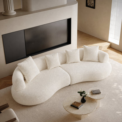 White curved modular sectional sofa - 102 inches, equipped with four cushions, solid wood frame,boucle fabric, maximum load capacity of 2000 pounds, suitable for various scenarios such as living room, apartment, bedroom, etc