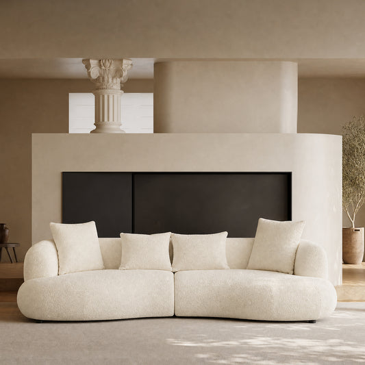 White curved modular sectional sofa - 102 inches, equipped with four cushions, solid wood frame,boucle fabric, maximum load capacity of 2000 pounds, suitable for various scenarios such as living room, apartment, bedroom, etc