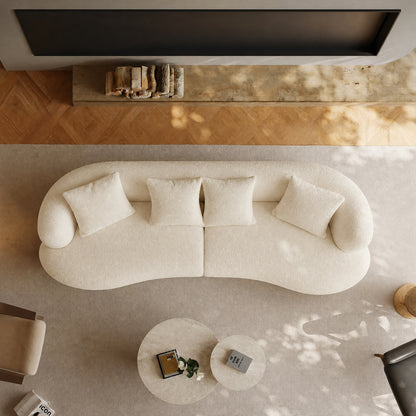 White curved modular sectional sofa - 102 inches, equipped with four cushions, solid wood frame,boucle fabric, maximum load capacity of 2000 pounds, suitable for various scenarios such as living room, apartment, bedroom, etc
