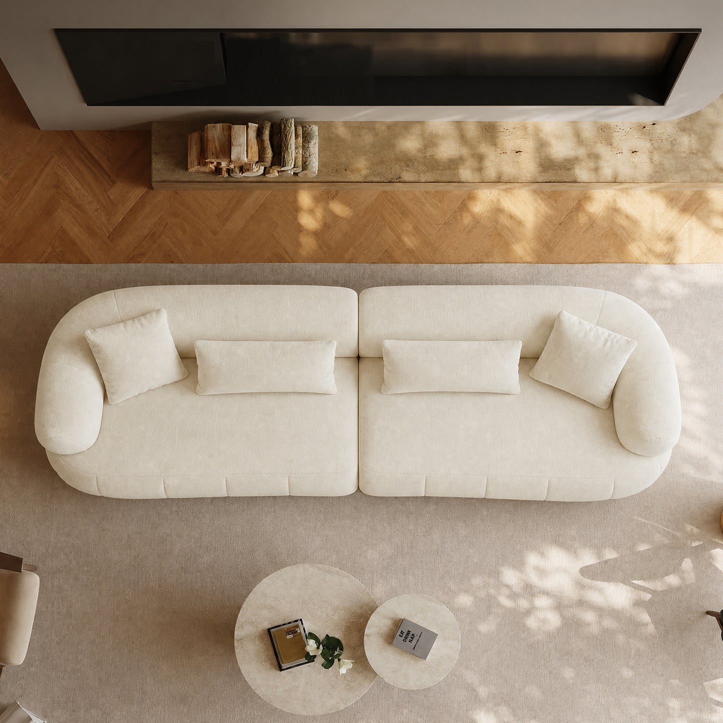 White modular modularized sofa,four cushions with armrests, wooden frame, no assembly required,comfy lounge sleeper for Living Room Bedroom