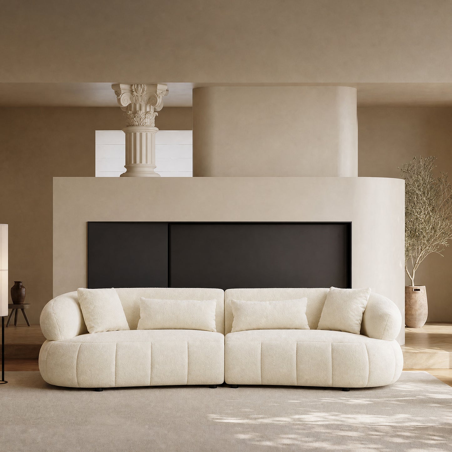 White modular modularized sofa,four cushions with armrests, wooden frame, no assembly required,comfy lounge sleeper for Living Room Bedroom