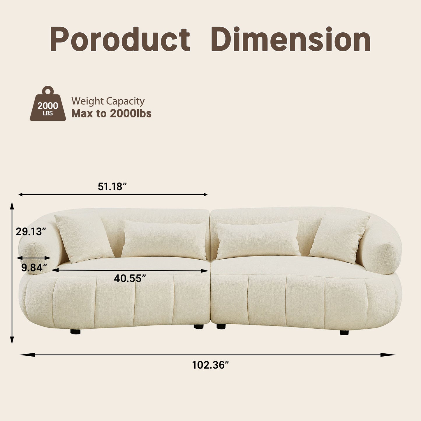 White modular modularized sofa,four cushions with armrests, wooden frame, no assembly required,comfy lounge sleeper for Living Room Bedroom