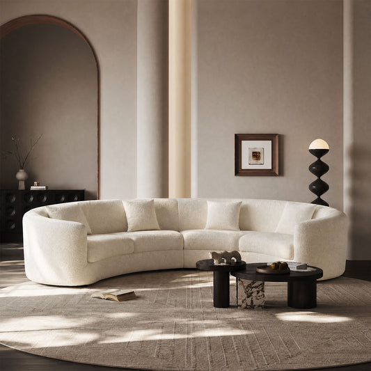 189" Classic Curved Tight Back Sofa | Boucle Upholstered Comfy Couch with 4 Pillows, Sloped Armrests, Mid-Century Modern White Sofa for Large Living Room & Villa