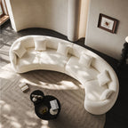 189" Classic Curved Tight Back Sofa | Boucle Upholstered Comfy Couch with 4 Pillows, Sloped Armrests, Mid-Century Modern White Sofa for Large Living Room & Villa