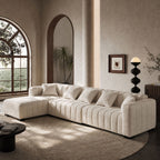 139" Oversized Channel Tufted Velvet Sofa | Left-Facing Chaise Modular Sofa, Beige – Retro Modern Couch for Living Room, Apartment, Lounge