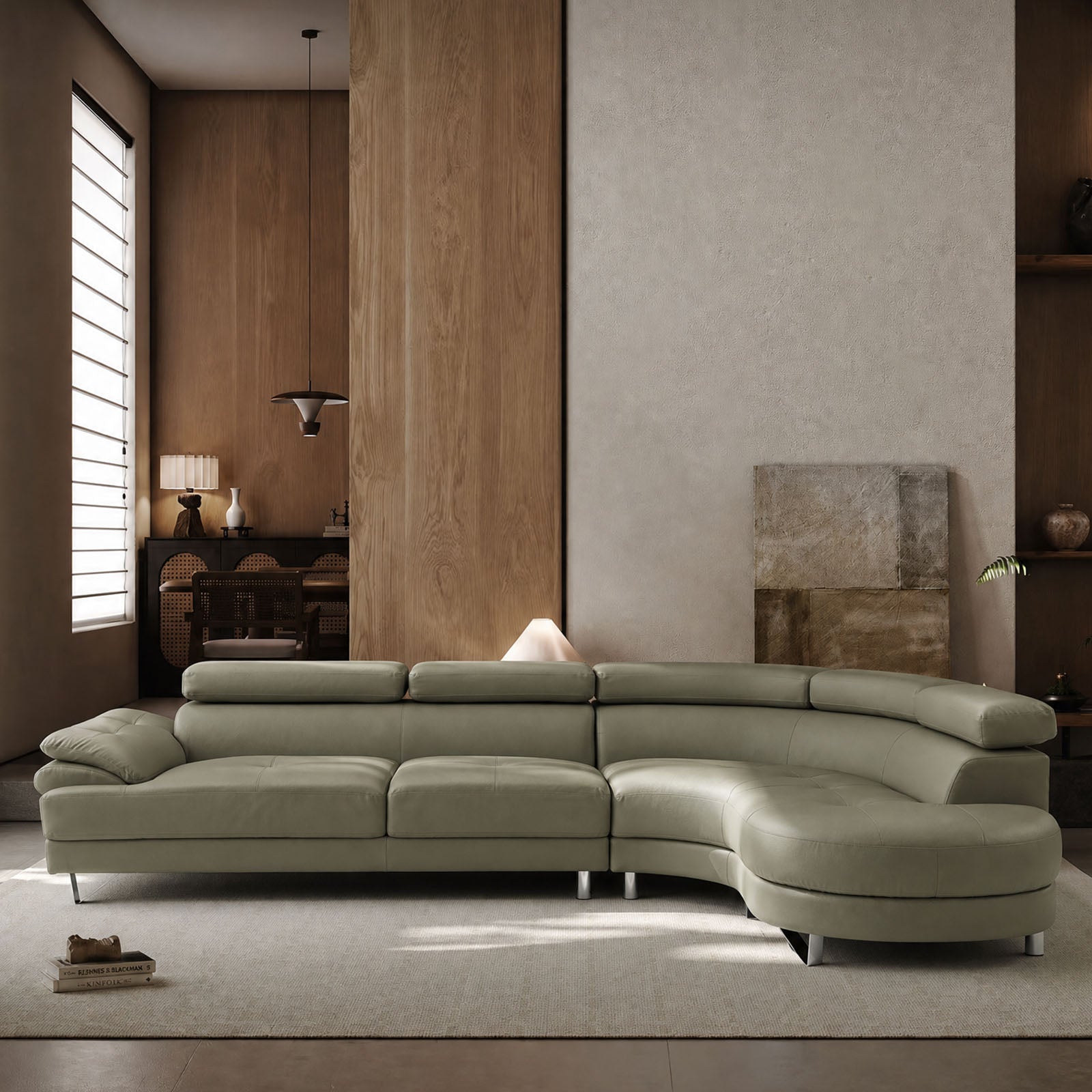102" L-Shaped Faux Leather Sectional Sofa with Flip Up Headrests | Light Grey, Left Sofa + Right Chaise, High-Density Foam Couch for Living Room