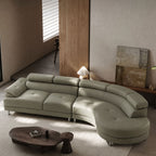 102" L-Shaped Faux Leather Sectional Sofa with Flip Up Headrests | Light Grey, Left Sofa + Right Chaise, High-Density Foam Couch for Living Room