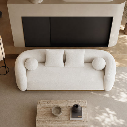 92.5-inch three-seater sofa with cushions, fabric rings, wooden frame, comfortable sofa bed for living room or bedroom, white, with a load capacity of 2000 pounds.