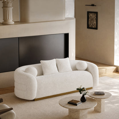 92.5-inch three-seater sofa with cushions, fabric rings, wooden frame, comfortable sofa bed for living room or bedroom, white, with a load capacity of 2000 pounds.