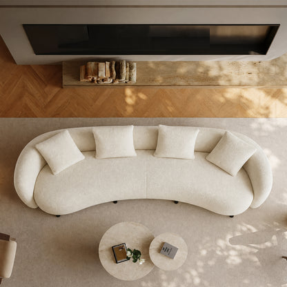 White Boucle 101.57" Oversized  sofa Couch – Lounge Sleeper, Wood Frame,four person cushions, 2000lbs
