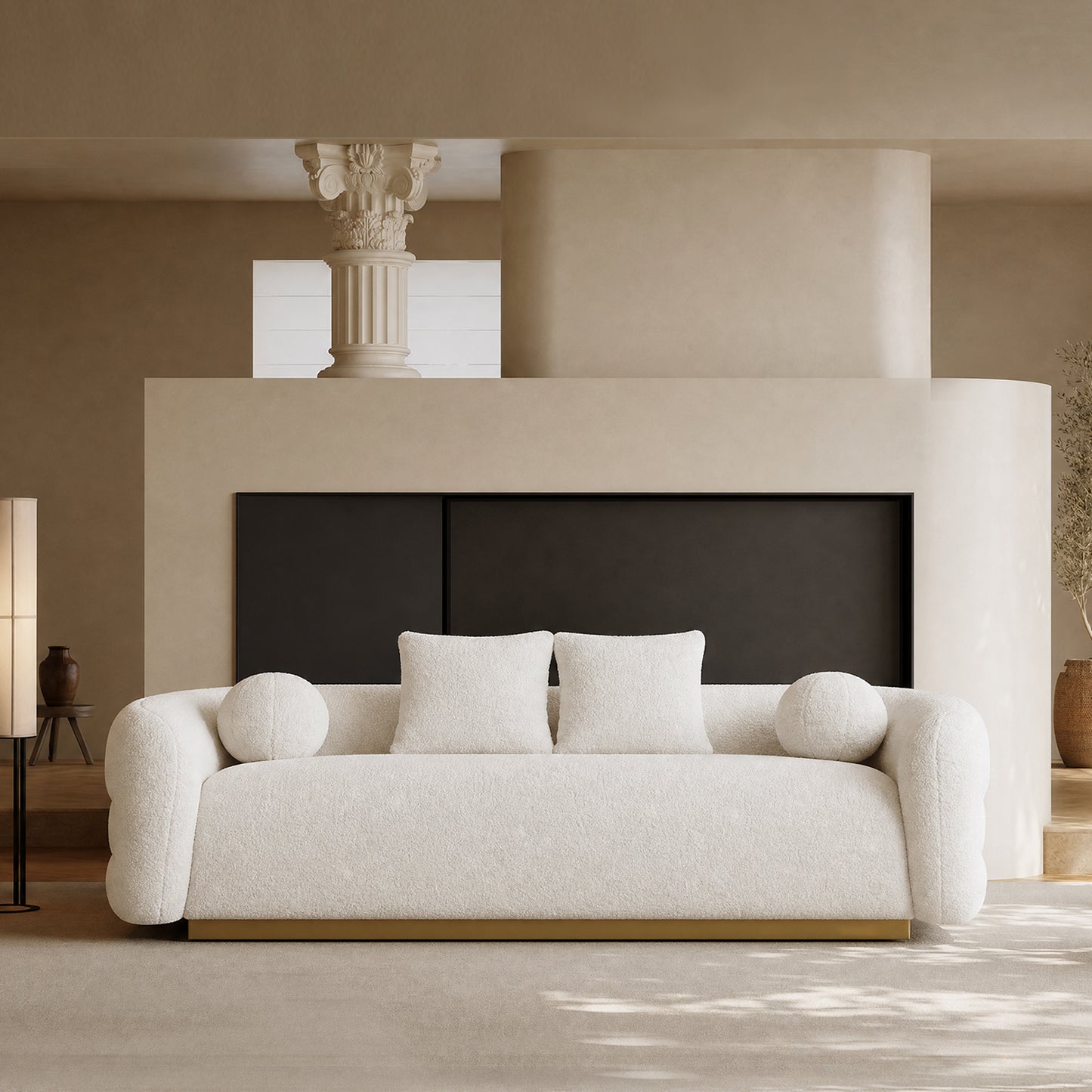 92.5-inch three-seater sofa with cushions, fabric rings, wooden frame, comfortable sofa bed for living room or bedroom, white, with a load capacity of 2000 pounds.
