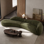 145.67" Mid-Century Modern Sofa | Left-Facing Chaise, Green Upholstered Comfy Couch for Living Room, Bedroom, Apartment, Home Office