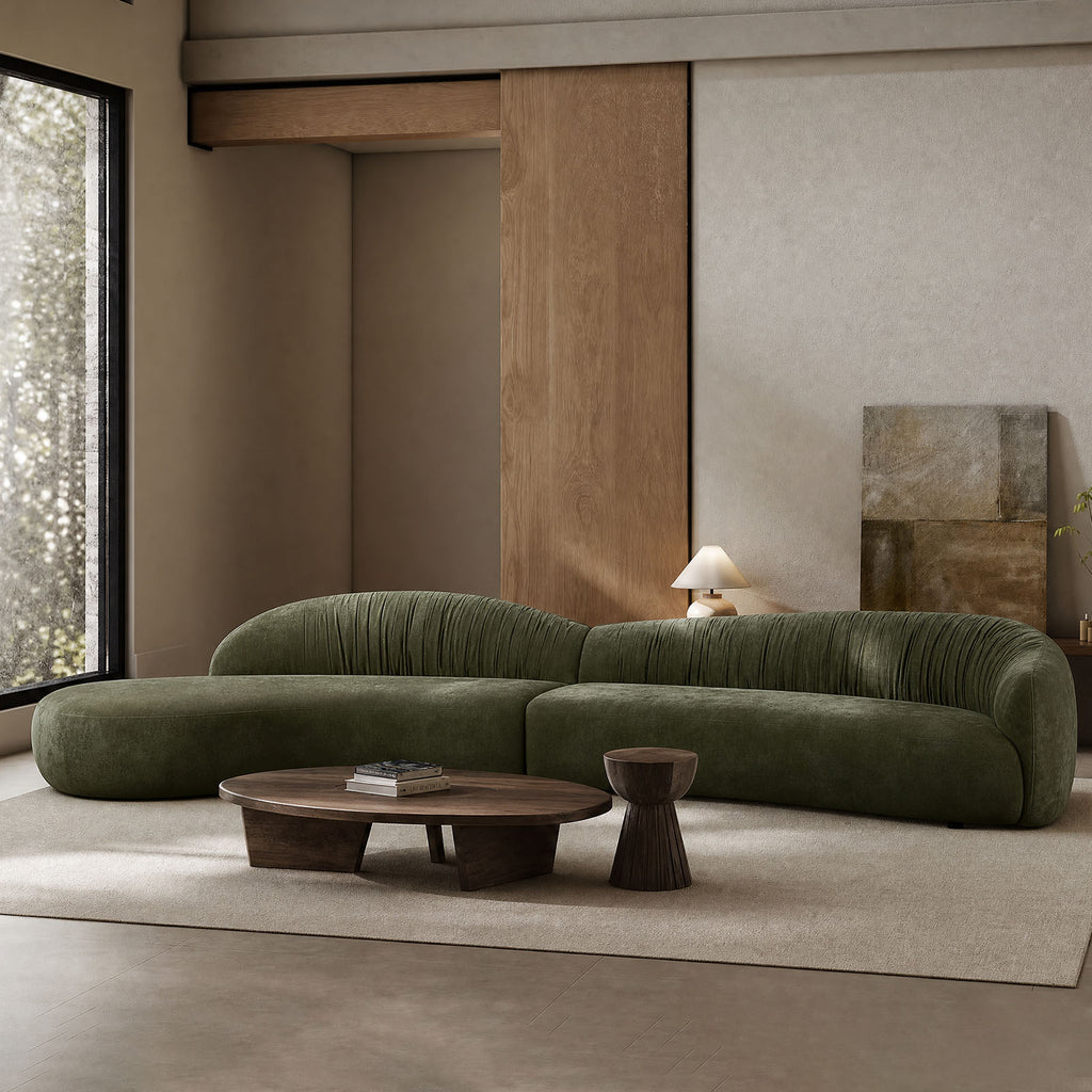 145.67" Mid-Century Modern Sofa | Left-Facing Chaise, Green Upholstered Comfy Couch for Living Room, Bedroom, Apartment, Home Office