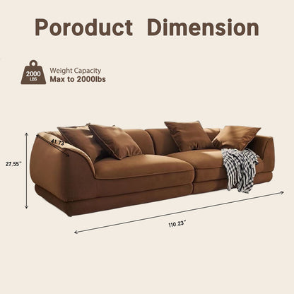Camel Sectional Sofa – 110" Length, 2000 lbs Capacity | Solid Wood Frame, High Rebound Sponge, Removable Washable Flannel | Nordic Modern Style
