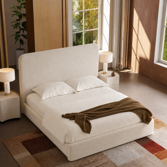 52" Tall Curved Chenille Silent Platform King Bed