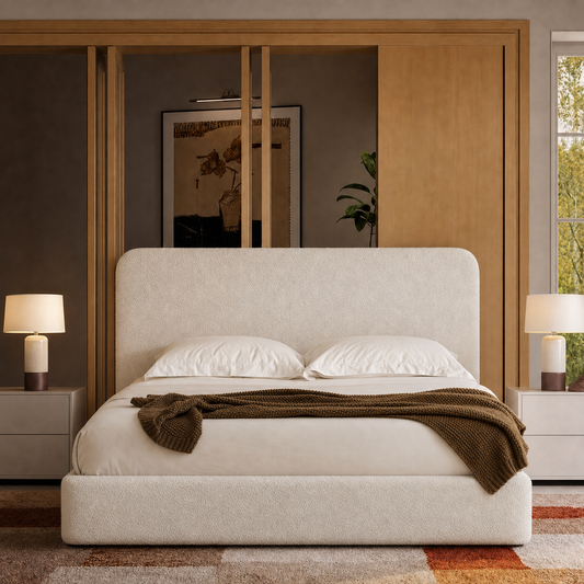 52" Tall Curved Chenille Silent Platform King Bed