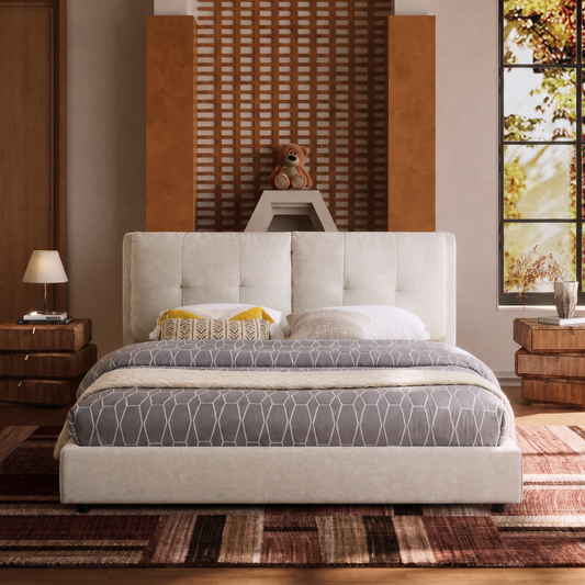 Light Vintage Storage Upholstered Bed with Safe Cushioned Hydraulic Bracket