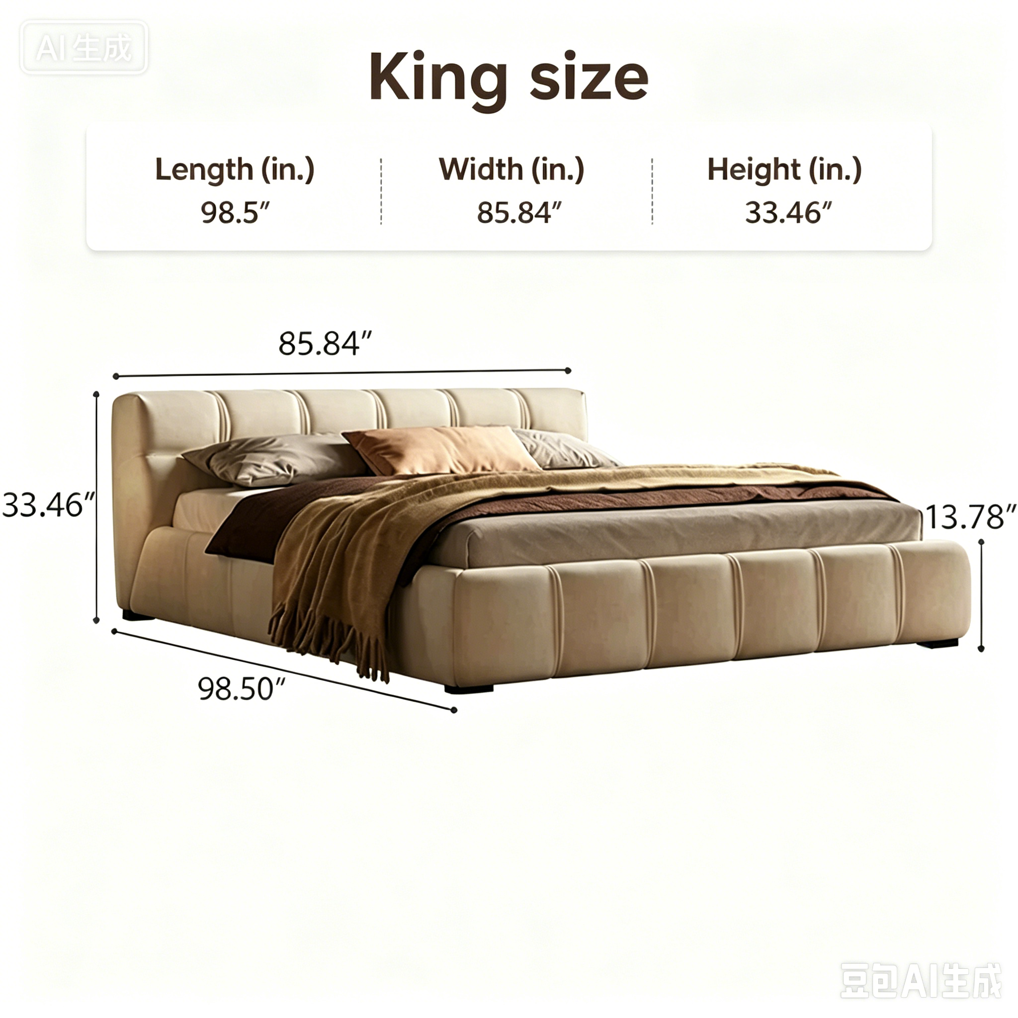 Queen Size Upholstered Bed Frame, Mid-Century Modern Cloud-Feel Bed, Soft Fabric Tufted Bed Frame, Minimalist Low Profile Platform Bed for Bedroom, No Box Spring Required, Beige