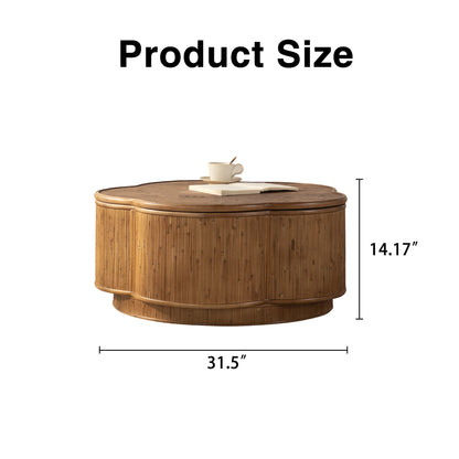 Plum-Blossom Flip-Top Rattan Storage Round Coffee Table
