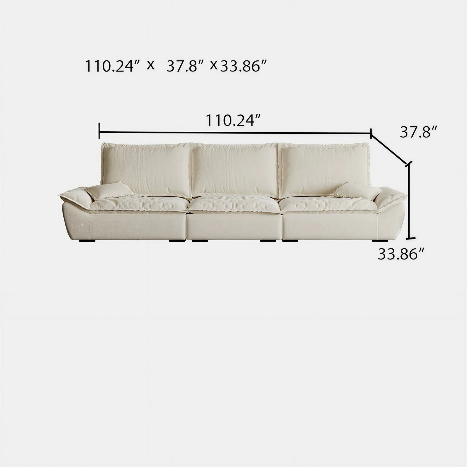 110.24" Oversized Deep Seat Sofa, Beige Modern Cloud-Feel Sailboat Couch, Large 3 Seater Sofa for Living Room Bedroom Apartment Office