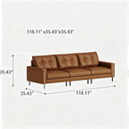 Faux Leather Sofa 110.24" for Three, Simple and Fashionable Design, Solid Wood Frame with Metal Legs, for Modern Living Room, Bedroom, Office, Brown