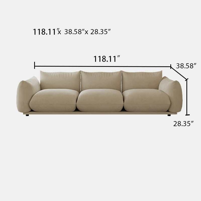 110.24" Large Sofa for Living Room, Cream Cloud-Feel Couch, Mid Century Modern 3 Seater Upholstered Couch, Minimalist Comfy Sofa, Solid Wood Frame Living Room Furniture