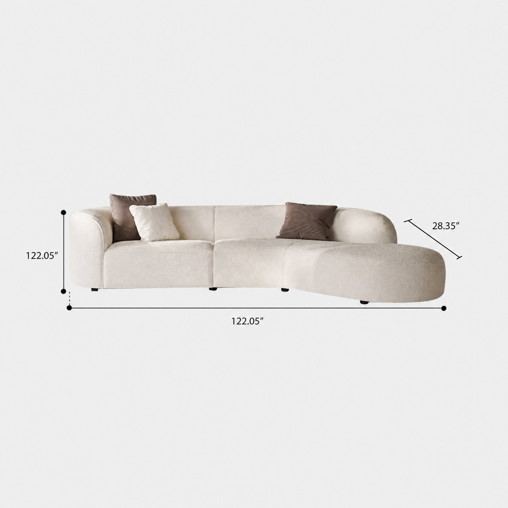 Modern Curved Living Room Couch, Minimalist Comfy Boucle Fabric Sofa for Apartment, Home Office, 122" W Left Hand Facing