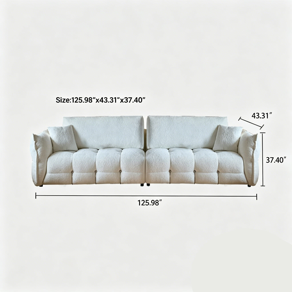 110.24" Chenille Sofa Cloud-Feel Couch, Modern Comfy Sofa Deep Seat Couch with Solid Wood Frame, Soft Plush Loveseat for Living Room, Office, Bedroom, Cream White